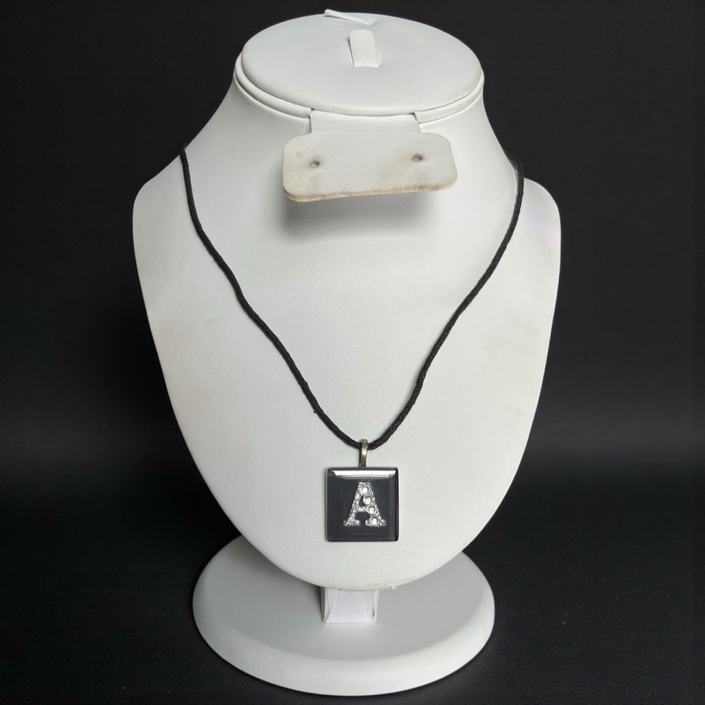 🍭5 for $20🍭 Glass Tile Letter A Corded Pendant Charm Necklace CC